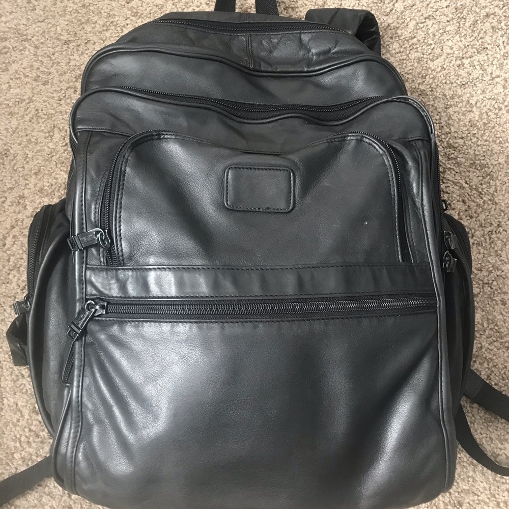TUMI Large Vintage Black Leather Backpack